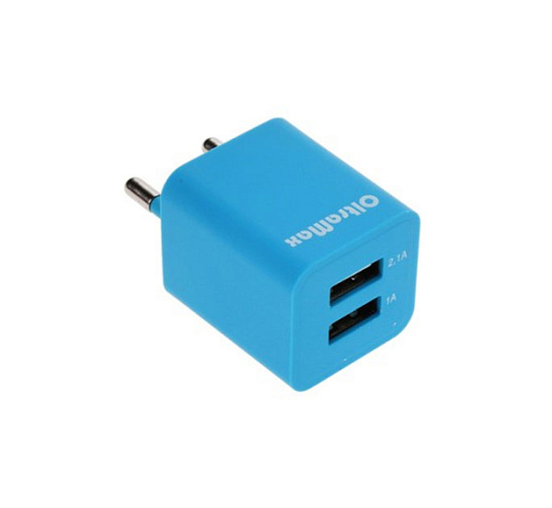 Сетевое зарядное устройство OltraMax 3.1A 2.1A+1A 2xUSB Soft-touch OM-Z-00015 Blue - рис.0