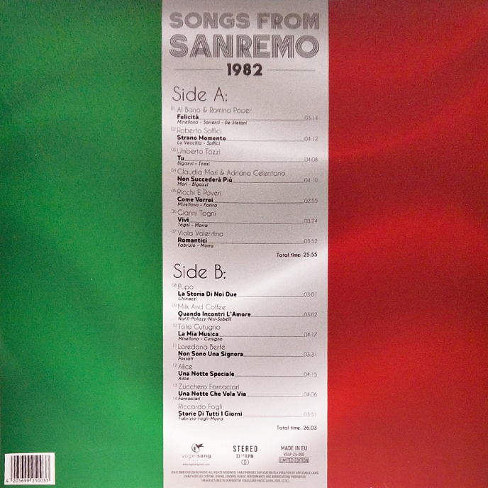 Виниловая пластинка Various Artists - Songs From Sanremo 1982 - LP - рис.2