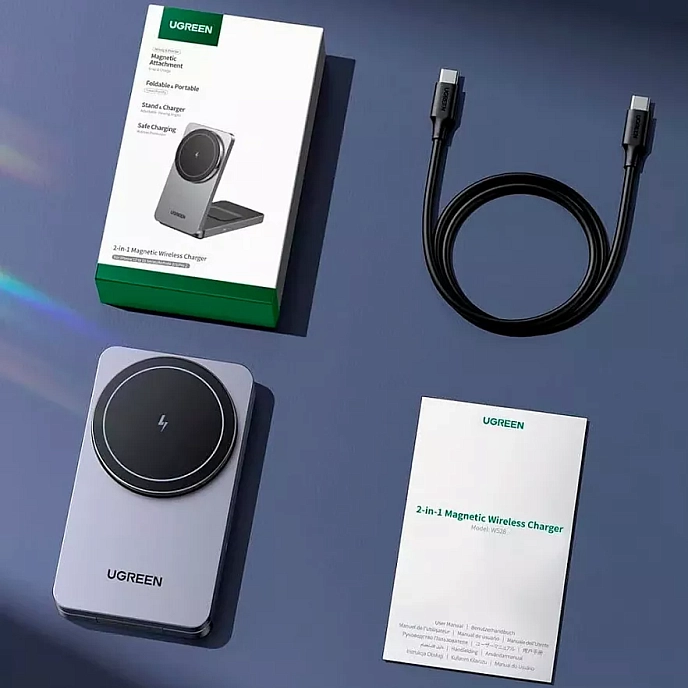 Зарядное устройство Ugreen W528 2-in-1 Wireless Charger for Iphone 7.5W, AirPods Grey - рис.1