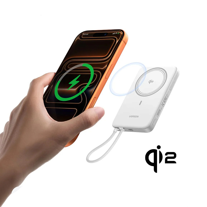 Внешний аккумулятор Ugreen PB570 MagFlow Air Ultra-Slim 10000mAh USB-C White - рис.1