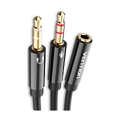 Кабель Vention 3.5mm Female 4pin - 2x3.5mm Male (OMTP-CTIA) Black 0.3m