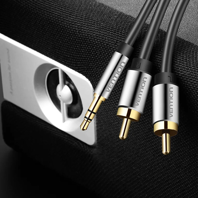 Кабель Vention 3.5mm Male - 2RCA Male Black 3m - рис.1