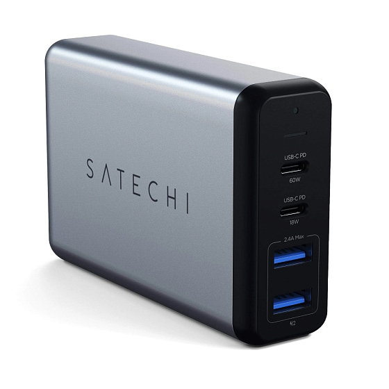 Сетевое зарядное устройство Satechi 75W Dual Type-C PD Travel Charger Silver - рис.0