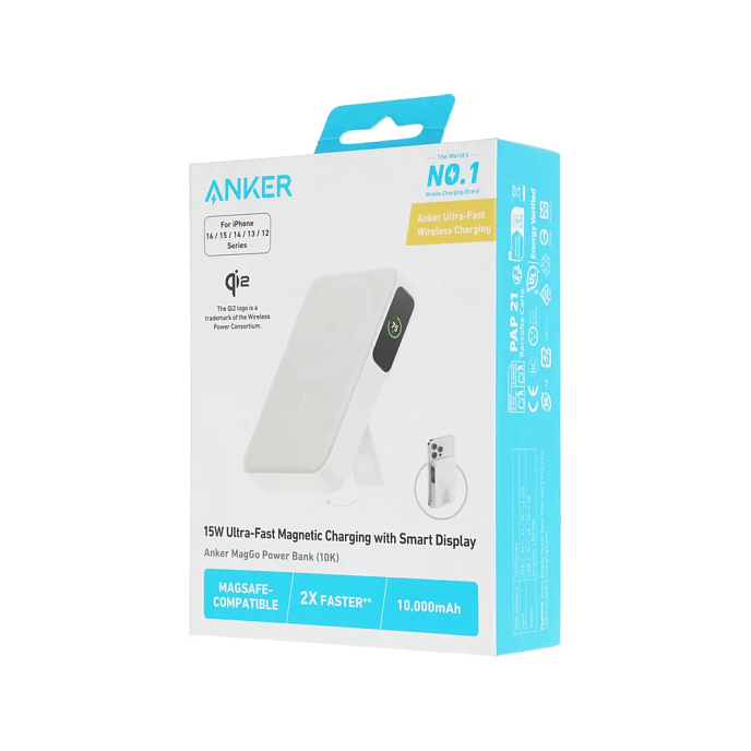 Внешний аккумулятор Anker MagGo 10K mAh LCD Display MS Qi2 White - рис.10