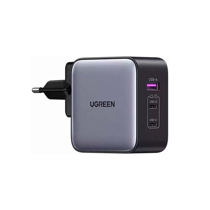 Сетевое зарядное устройство Ugreen CD296 65W USB-A + USB-C GaN Grey - рис.1