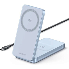Беспроводная зарядная панель Ugreen W756 MagFlow 25W Magnetic Qi2.2 Wireless 2-in-1 Charger Silver