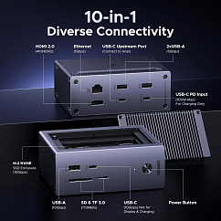 Док-станция Ugreen CM923 10-in-1 Docking Station Grey