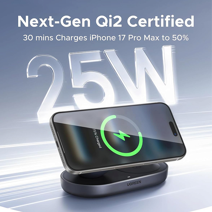 Зарядное устройство UGREEN W751 ZAPIX 2-in-1 Wireless Charger Grey Cosmos - рис.3