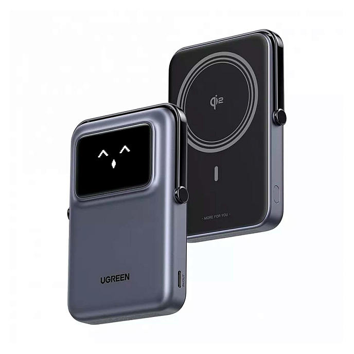 Портативный аккумулятор Ugreen PB764 UNO 10000mAh Qi2 Robot Grey - рис.1