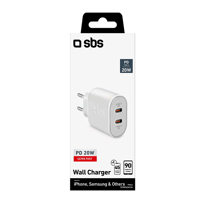 Сетевое зарядное устройство SBS 20W 2xUSB-C White - рис.4
