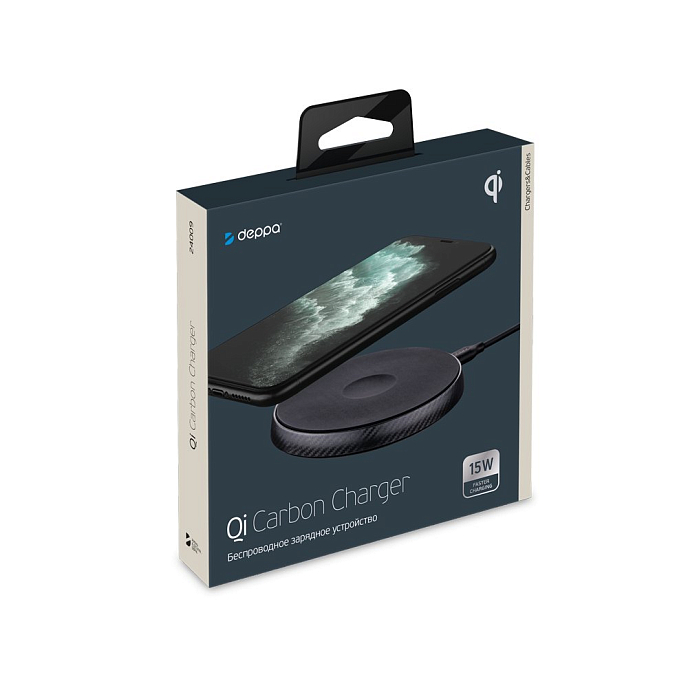 Беспроводная зарядка Deppa Qi Fast Charger 15W, Apple 7.5W Black - рис.1