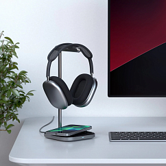 Подставка для наушников Satechi 2-in-1 Headphone Stand with Wireless Charger Grey