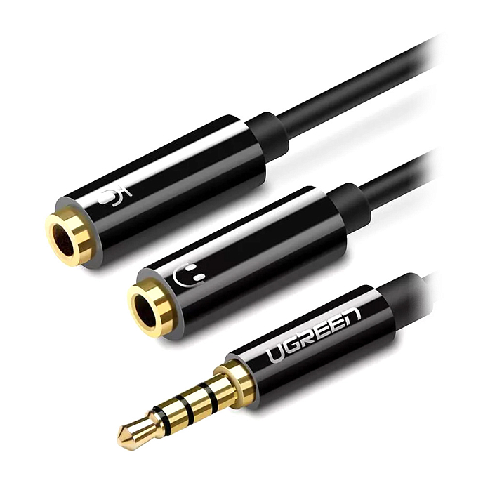 Кабель Ugreen AV141 (30620) 3.5mm - 2x3.5mm Splitter Black 0.2m - рис.0