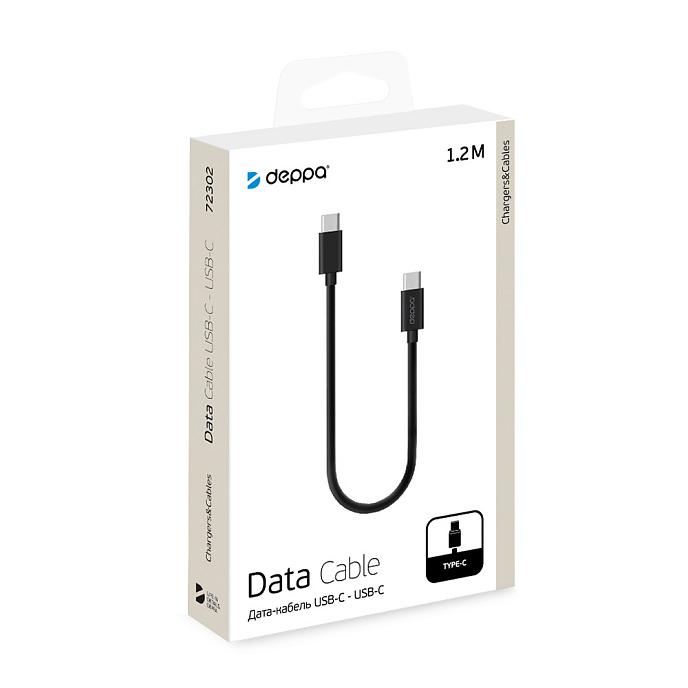 Кабель Deppa USB-C-USB-C 3A 1.2m Black - рис.1