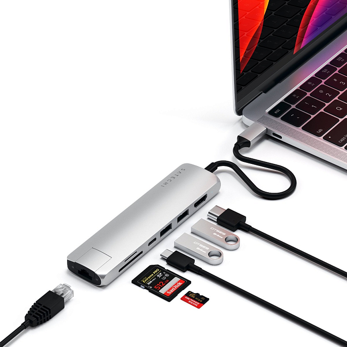 USB HUB Satechi Type-C Slim Multiport with Ethernet Adapter Silver - рис.4