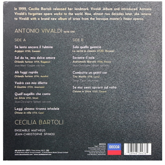 Виниловая пластинка Cecilia Bartoli, Ensemble Matheus, Jean-Christophe Spinosi Antonio Vivaldi LP - рис.1