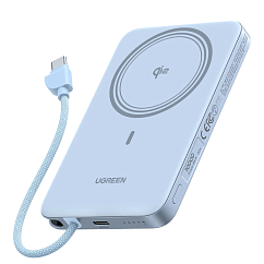 Внешний аккумулятор Ugreen PB570 MagFlow Air Ultra-Slim 10000mAh with USB-C Silvery Blue