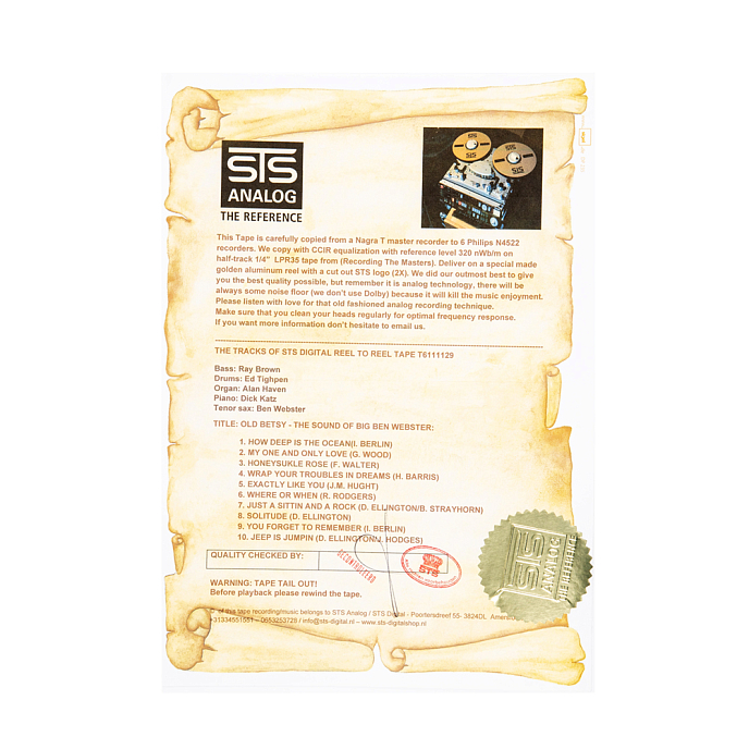 Магнитная лента Ben Webster - Old Betsy - The Sound Of Ben Webster Mагнитная лента - рис.4