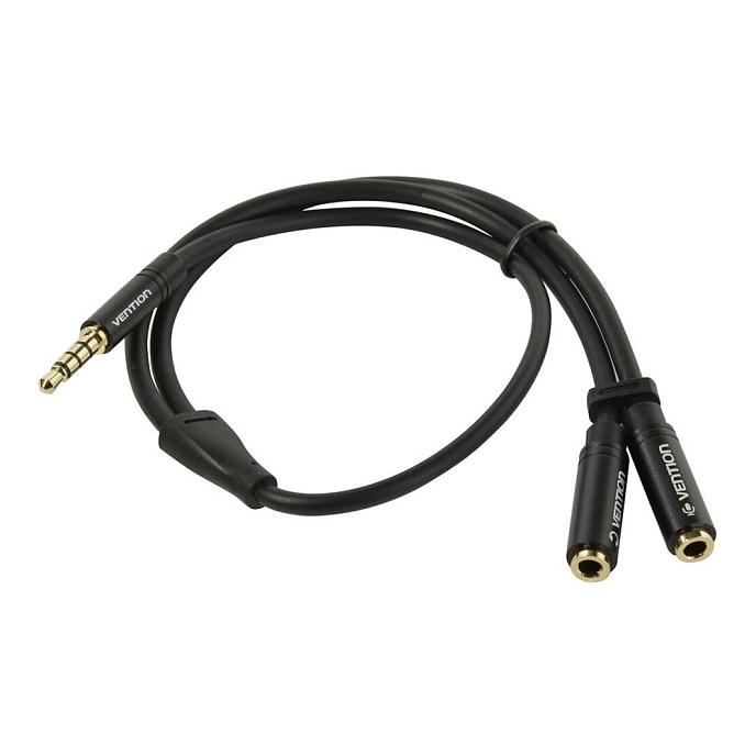 Кабель Vention 3.5mm Male 4pin - 2x3.5mm Female Black 0.3m - рис.1