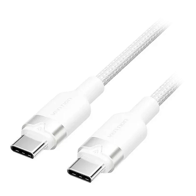 Кабель Vention USB 2.0 USB-C - USB-C 3A PD60W Braided White 1m - рис.0