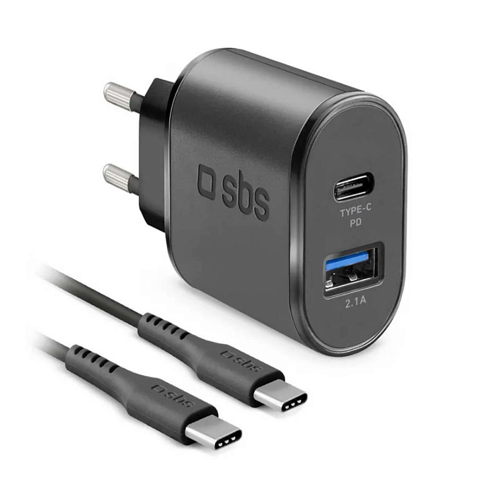 Сетевое зарядное устройство SBS 18W Charger USB-C - USB-C Cable Black - рис.0