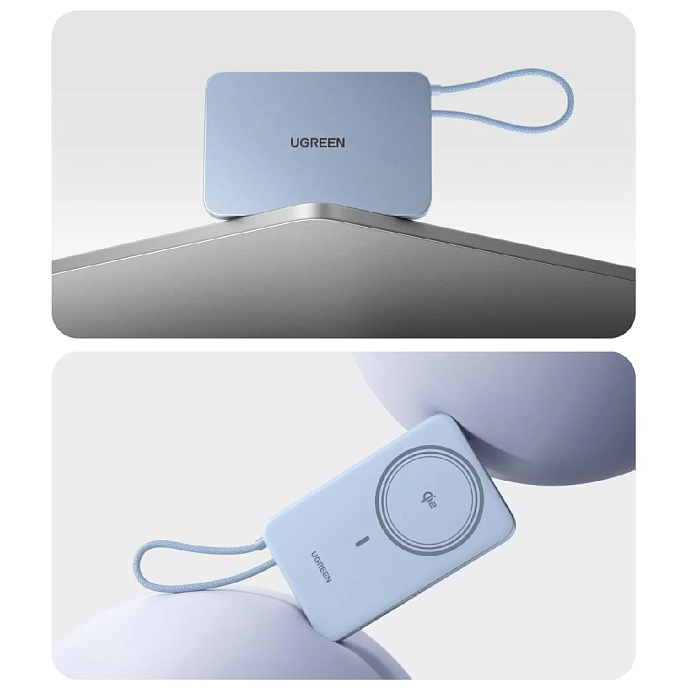 Внешний аккумулятор Ugreen PB570 MagFlow Air Ultra-Slim 10000mAh with USB-C Silvery Blue - рис.3