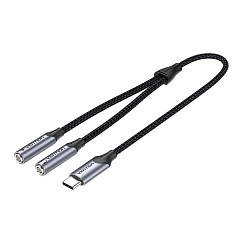 Кабель Vention USB-C - 2x3.5mm Female Phone+Mic Black Grey 0.3m