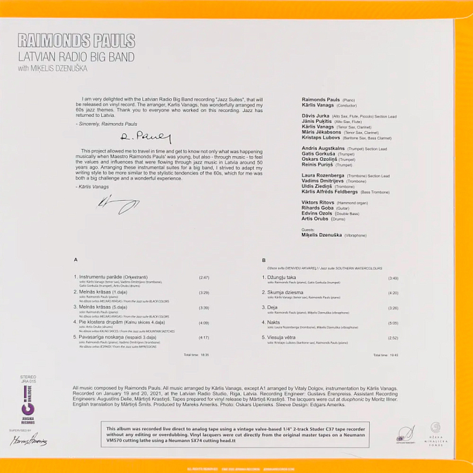 Пластинка Raimonds Pauls / Latvian Radio Big Band - Jazz Suites: Reimagined!	LP - рис.1