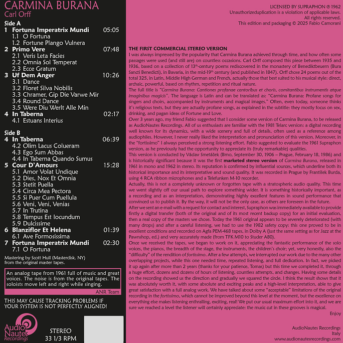 Виниловая пластинка Carl Orff - Carmina Burana LP - рис.1