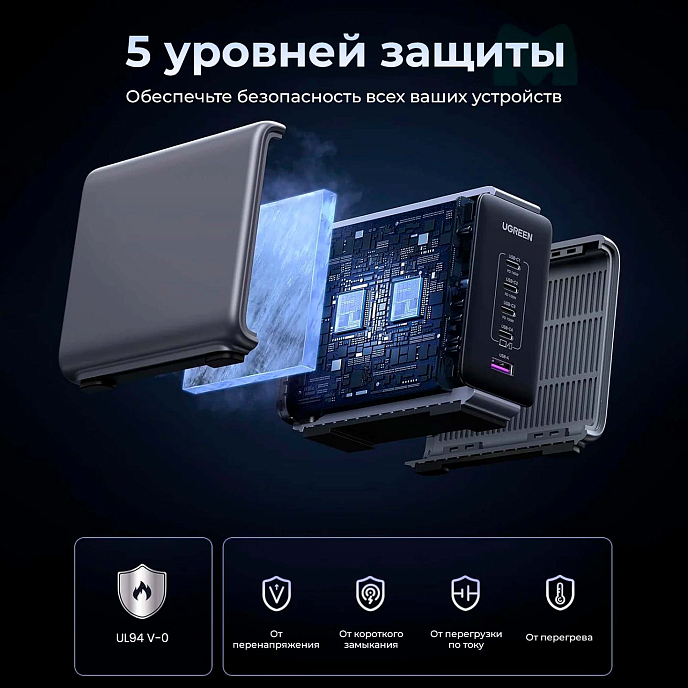 Сетевое зарядное устройство Ugreen CD333 300W 5-Port PD GaN Grey - рис.6
