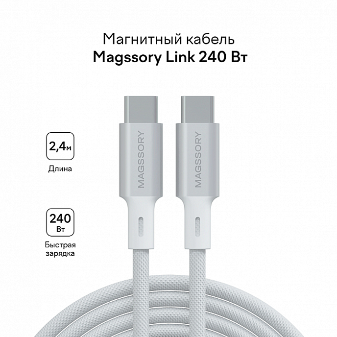 Кабель Magssory Link C USB-C - USB-C 240W White 2.4m - рис.2