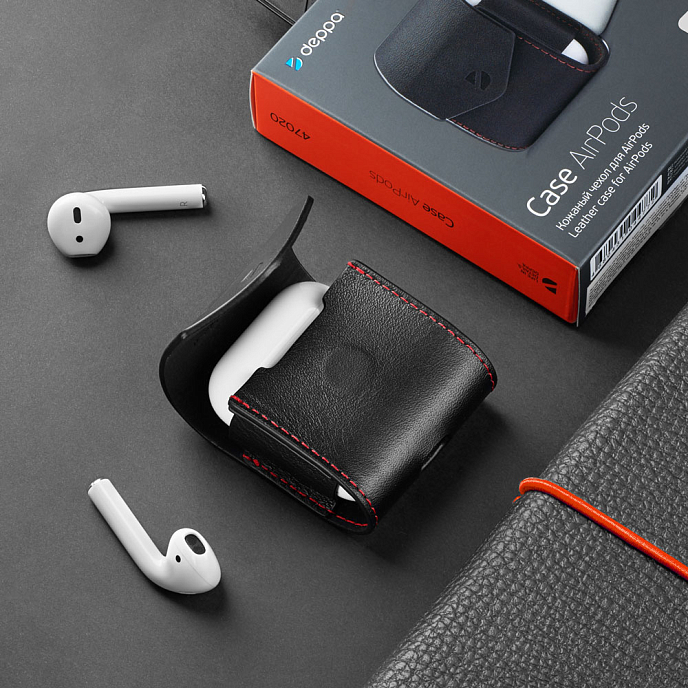 Чехол для наушников Deppa Leather case for AirPods Black - рис.1