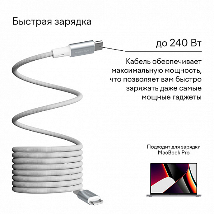 Кабель Magssory Link C USB-C - USB-C 240W White 2.4m - рис.4