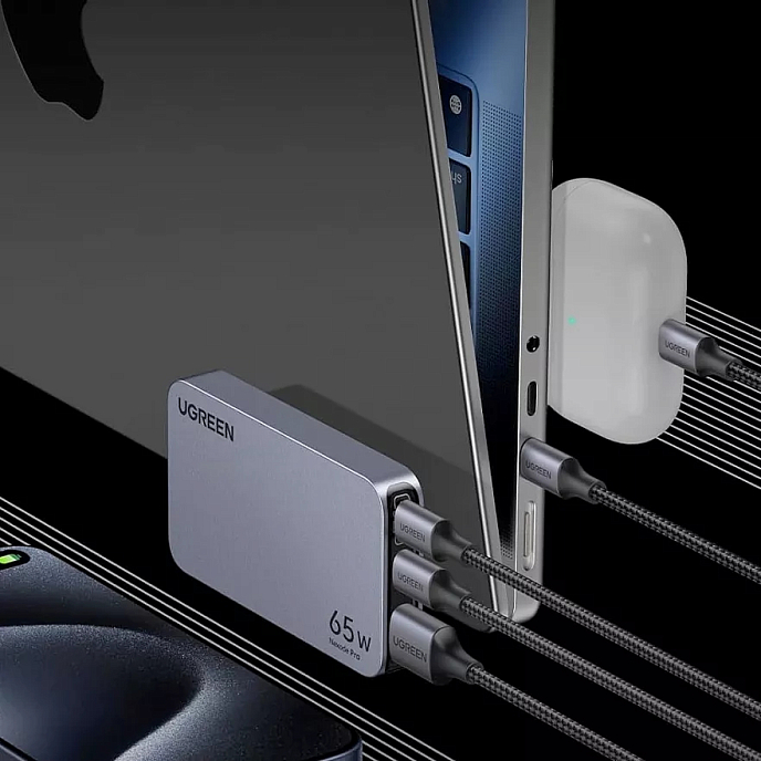 Сетевое зарядное устройство Ugreen X753 (25356) Nexode Pro 65W Ultra Slim USB-A + 2USB-C Grey - рис.2