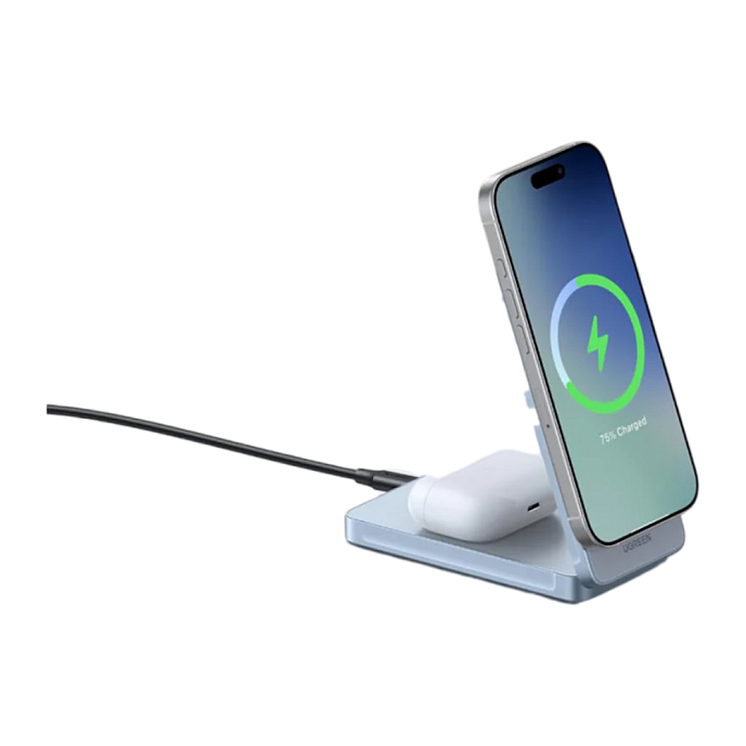 Беспроводная зарядная панель Ugreen W756 MagFlow 25W Magnetic Qi2.2 Wireless 2-in-1 Charger Silver - рис.4