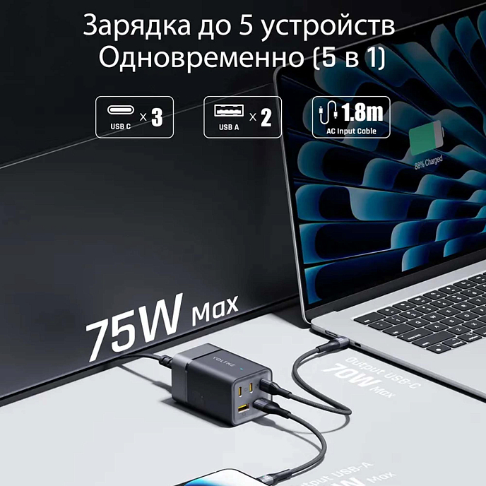 Сетевое зарядное устройство VOLTME VITO 75 EzTravel Desktop Charger 5in1 Black - рис.5