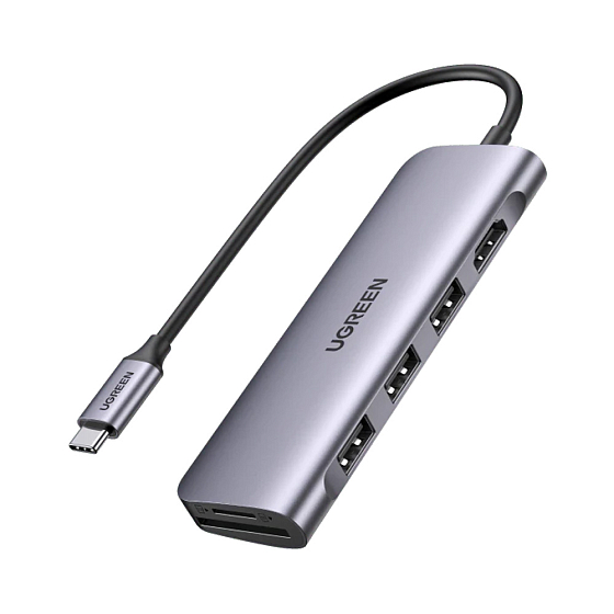 USB HUB Ugreen CM195 (70410) USB-C to 3 Ports USB3.0-A Hub + HDMI + TF/SD space grey usb хаб_OpenBox - рис.0