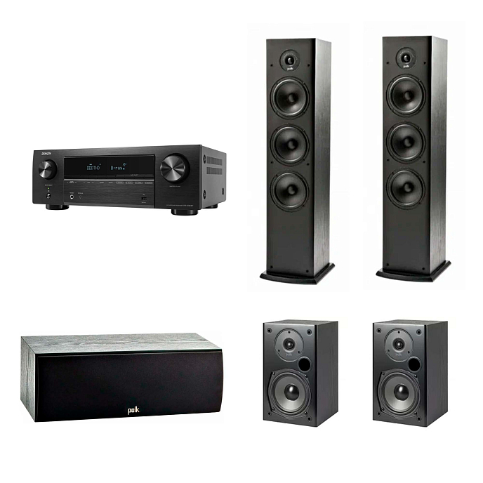 Комплект Denon AVR-X580BT + Polk T Series 5.0 Set Black - рис.0