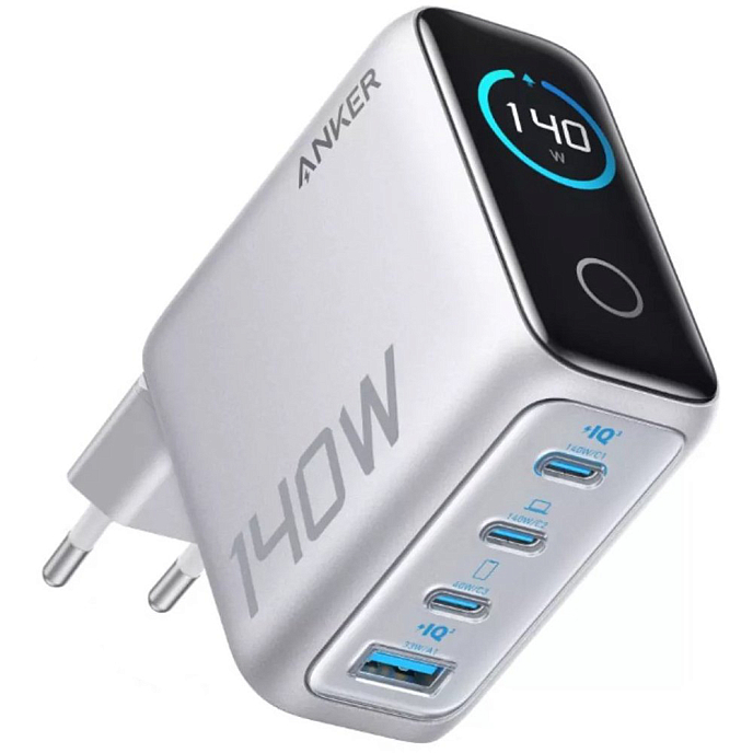 Сетевое зарядное устройство Anker Charger 140W 3xUSB-C/1xUSB-A LCD with USB Cable Silver - рис.1