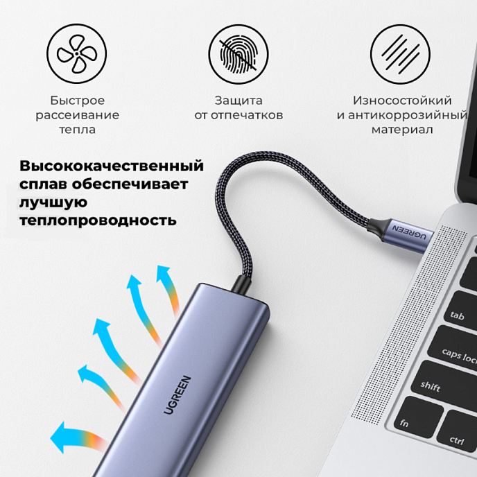 USB HUB Ugreen CM511 6-in-1 USB-C Grey Cosmo - рис.12
