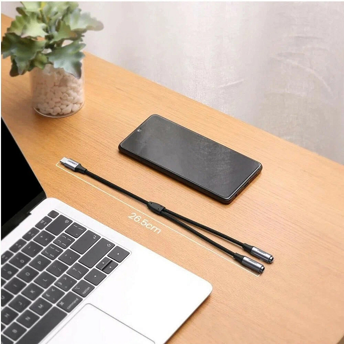 Кабель Ugreen AV144 (30732) USB Type C Male to 2*3.5mm Female grey кабель разветвитель 25сm_OpenBox - рис.1