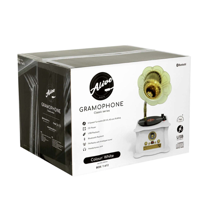 Проигрыватель винила Alive Audio Gramophone white набор винилового проигрывателя и трубы (SN 12957369946710326604)_Уценка - рис.7