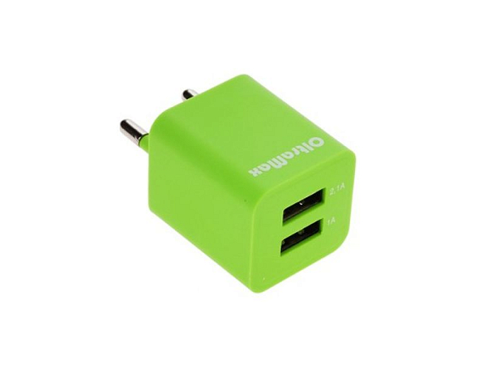 Сетевое зарядное устройство OltraMax charger 3.1A 2.1A+1A 2xUSB Soft-touch OM-Z-00014 Green - рис.0