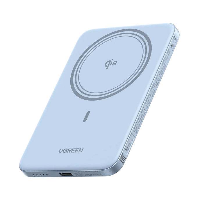 Внешний аккумулятор Ugreen PB580 MagFlow Air Ultra-Slim 5000mAh Silvery Blue - рис.0