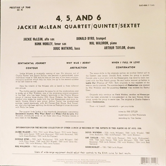 Виниловая пластинка Jackie McLean – 4, 5 And 6 LP - рис.1