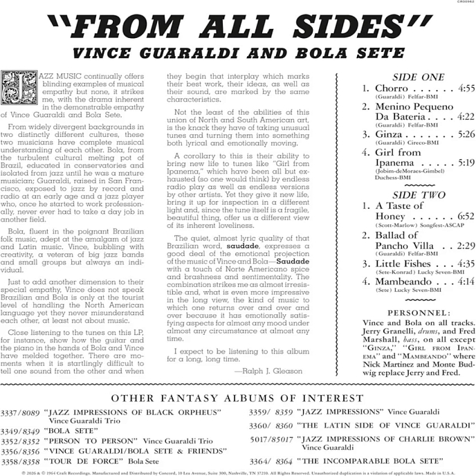 Виниловая пластинка Vince Guaraldi And Bola Sete - From All Sides LP - рис.2