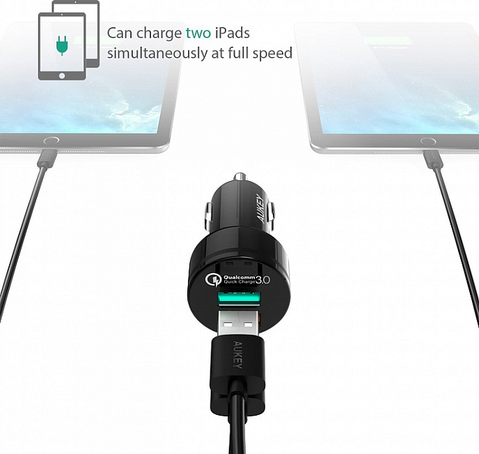 Автомобильное зарядное устройство Aukey Quick Charge 3.0 2 port (CC-T7) - рис.4