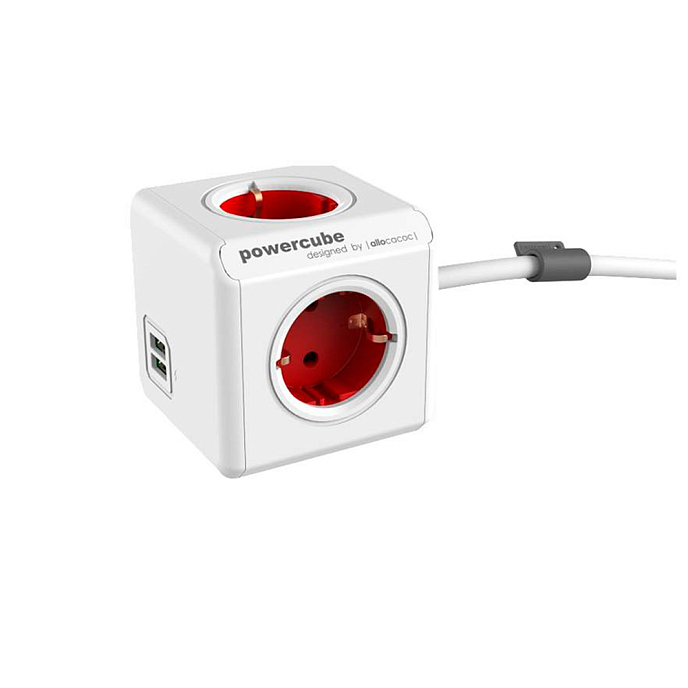 Раветвитель питания Allocacoc Extended USB Red 1.5 m - рис.0