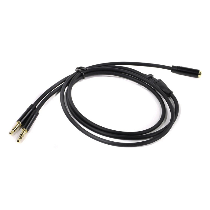 Кабель Vention 3.5mm Female 4pin - 2x3.5mm Male Black 1m - рис.1