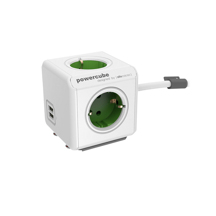 Раветвитель питания Allocacoc Extended USB Green 1.5m - рис.0